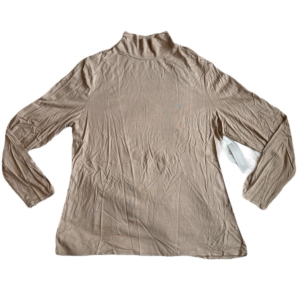 CHICO'S The Ultimate Tee Tan Mock Neck Long Sleeve Top Stretch Womens Size 2 NWT
